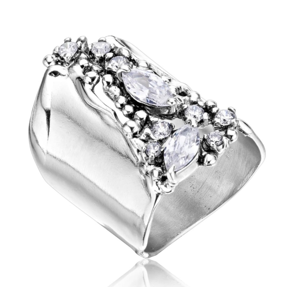 White Topaz 925 Sterling Silver Shield Vintage Design Handcrafted Statement Ring